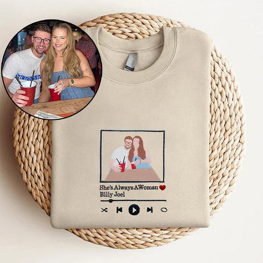 Camisa Personalizada com sua Foto e Música Favorita | Transforme Sua Foto em Amor Bordado