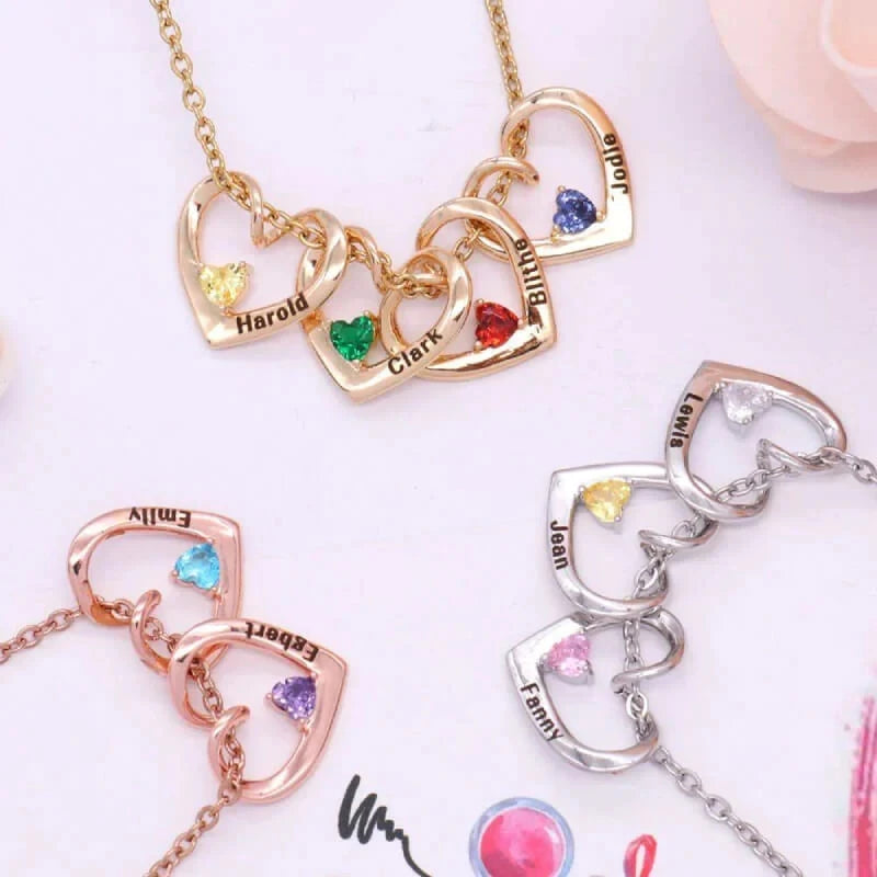 Colar Coração de Amor com Pedra do Nascimento para Mãe