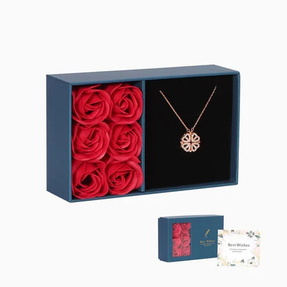 Colar Trevo de Coração + Caixa com 6 Rosas - Presente Dia dos Namorados